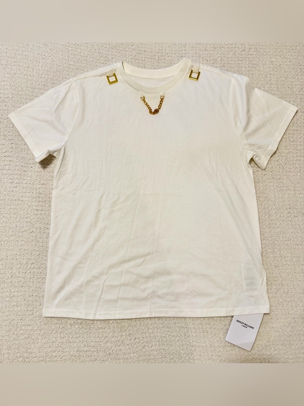 Ashley Williams London White Chain-Embellished T-Shirt Size L